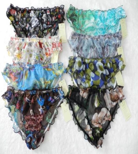 

8pcs women039s 100 silk string bikini panties floral size s06668122, Black;pink
