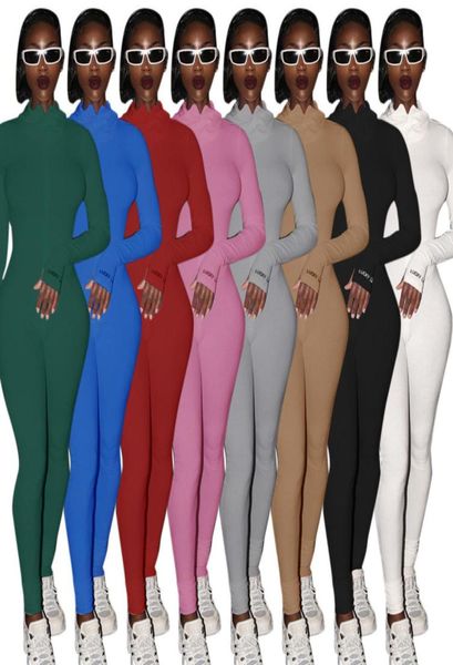 

ribbed lucky label bodycon jumpsuit women zipper one piece outfits solid long sleeve womens female8629723, Black;white