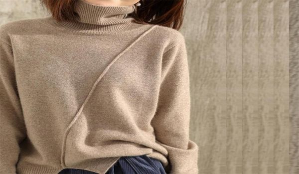 

soft loose jumpers for women turtleneck winter warm sweater cashmere and wool knitted pullovers ladies 3colors standard clothes 204873660, White;black