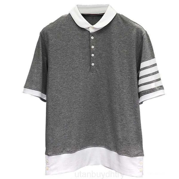 

2023 fashion polo shirts stripe turn-down collar patchwork short-sleeved men women cotton summer tb thom t-shirt rw9q, White;black