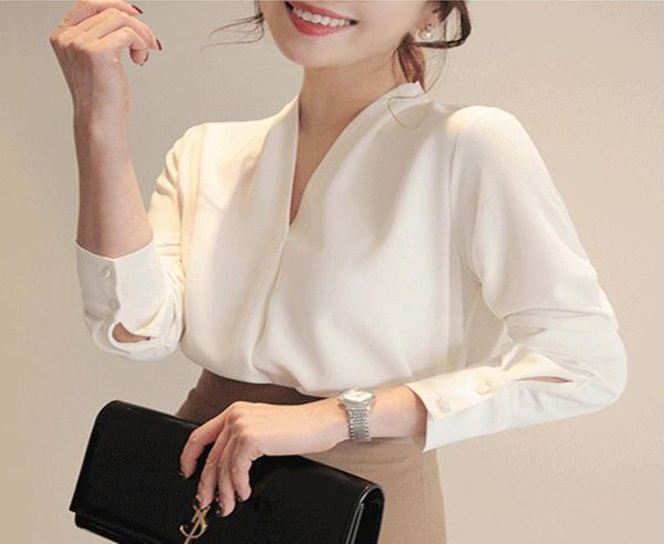 

women shirts long sleeve solid white chiffon office blouse women clothes womens and blouses blusas mujer de moda a403 2203085012535