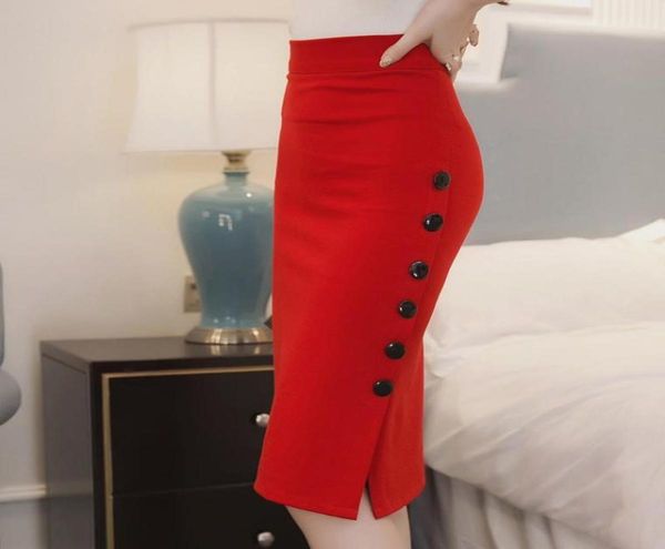 

skirts women skirt summer casual pencil ladies high waisted button office multiple size 2021 dropship4333355, Black