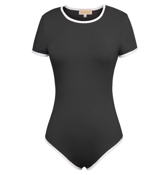 

blackpinkivory bodysuit women clothes summer short sleeve crew neck cotton bodysuit leotard teddy rompers ladies female y202671256, Black;white
