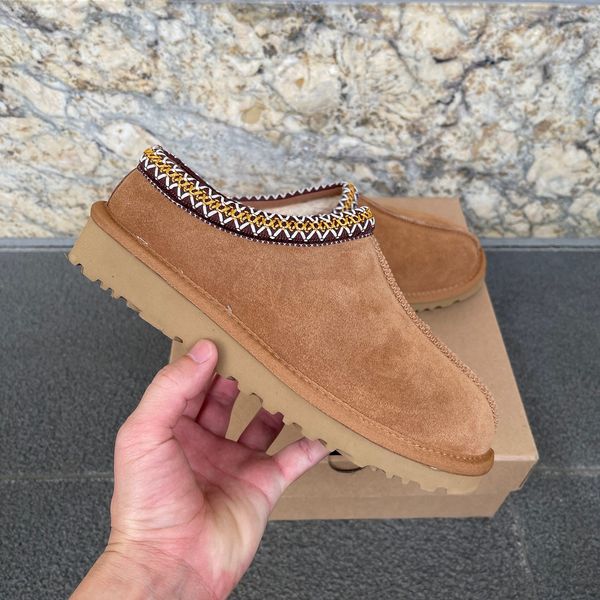 

uggliyty tazz slippers chestnut fur slides sheepskin shearling classic ultra mini platform boot winter mules women men slip-on shoes suede u, Black