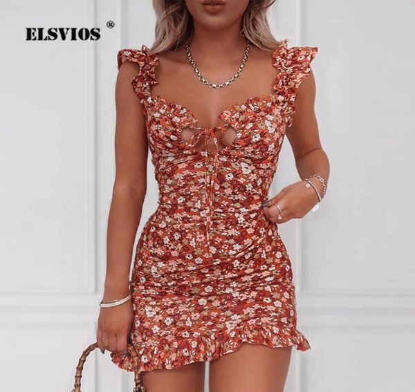 

vestidos 2020 ruffle dress summer elegant floral print mini straps dress women strapless off shoulder slim bodycon party dresses5166799, Black;gray