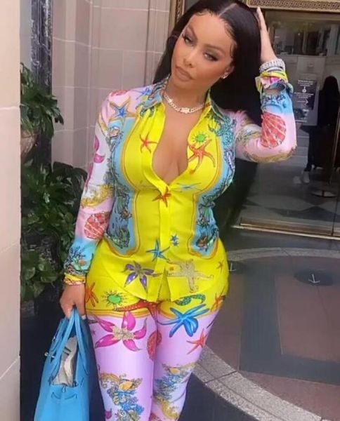 

k7014 european and american women039s two piece pants wealthy starfish casual printing trousers suit9839000, White