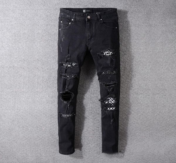 

2020 new distressed ripped biker jeans slim fit straight motorcycle biker denim pants fashion hip hop mens designer jeans plus6871768, Blue