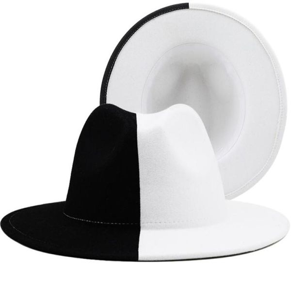 

black white patchwork wool felt jazz fedora hat women wide brim panama party trilby cowboy cap men gentleman wedding hat 221510151, Blue;gray