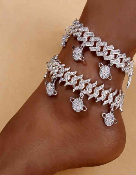 

fashion planet anklets bracelet for women men jewlery rhinestone miami ankle thorn cuban link chain anklet iced out punk hip hop7993209, Red;blue