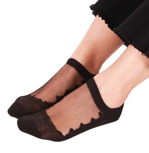 

jaycosin women socks summer solid socks and lace boat women ladies sheer silky glitter transparent short ankle9217695, Black;white