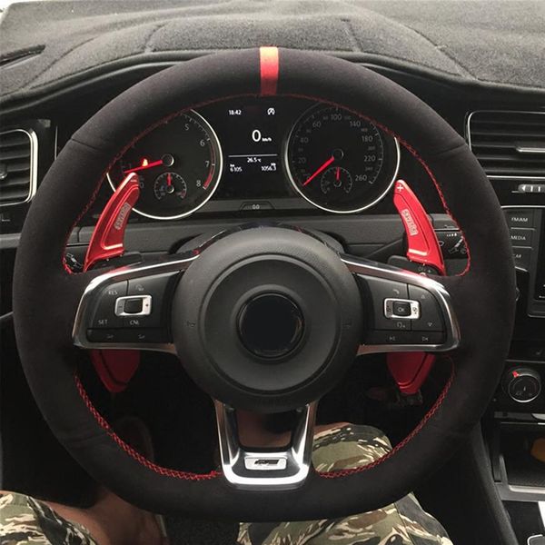 

black suede car steering wheel cover for volkswagen vw golf 7 gti golf r mk7 vw polo gti scirocco 2015 2016 car accessories2636