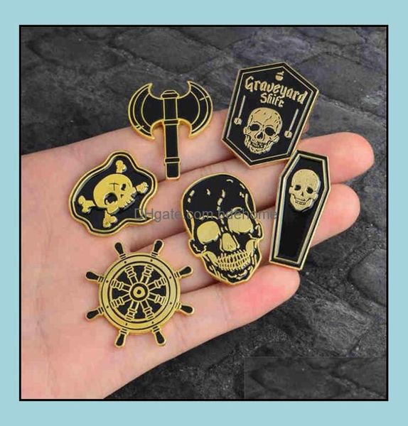 

pins brooches 12 style punk skeleton pirate nautical compass ax skl coffin enamel pin badge brooch womens men shirt denim jacket3634847, Gray