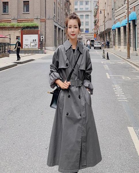 

women039s trench coats brand khaki grey long doublebreasted coat for women duster loose oversize outerwear lady spring autumn 8454395, Tan;black