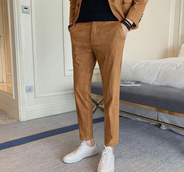 

suit pants fashion mens dress pants solid color slim fit long trousers deer skin velvet men039s business casual trousers4689956, White;black