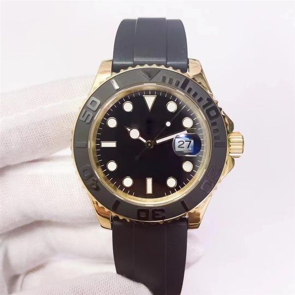 

st9 steel yellow gold new model bezel watch 40mm automatic mechianical wristwatches rubber strap sapphire glass movement mens watc2432, Slivery;brown