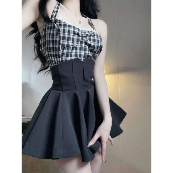 

black short high waisted fishbone skirt summer niche a line pleated tutu