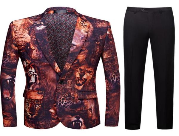 

men039s red lion printed suit bar club fashion casual men039s suit95820958691597, White;black