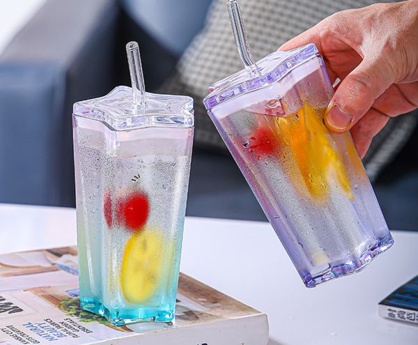

the latest 10.1oz star glass straw coffee mug, many styles choose, support customization of any logo