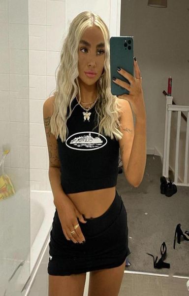 

summer slim render short t shirts black women sleeveless o crop tank y2k crop vest whole embroidery9343129, White