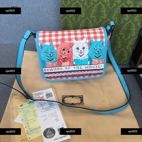 

23ss bag cute cat pattern messenger baby checker design hangbag child knapsack kids fashion crossbody bag may12, Black