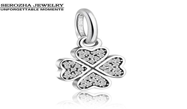 

authentic 925 sterling silver christmas lucky clover charms fit p bracelets heart dangle charm pendants pave zircon charms-in beads .1920971, Blue;slivery