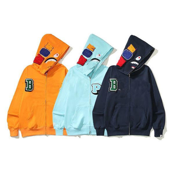 

designer hoodie men shark hoodies zipper sweatshirts jacket warm collaboration hoodie jackets bapes hooded coat long sleeved t-shirt, Black