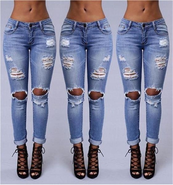 

lady jeans hole ripped jeans leggings cool denim vintage straight high waist casual pants slim jeans for female plus size299s7873522, Blue