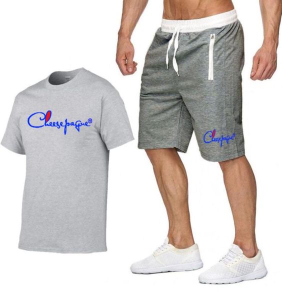 

tracksuit men 2021 summer short sleeve casual 100 cotton tshirt shorts mens sweatsuit 2pc tee sweatpant male set8020713, Gray