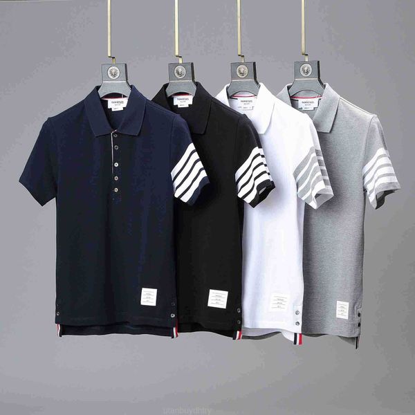 

thom brun's new tb summer lapel polo short-sleeved men's and women's color-woven four-bar t-shirt, White;black