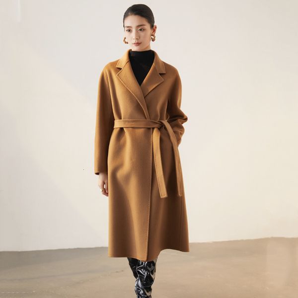 

womens wool blends autumn and winter double faced woolen coat female leisure commuting cashmere high end womens clothing woolen 230818, Black