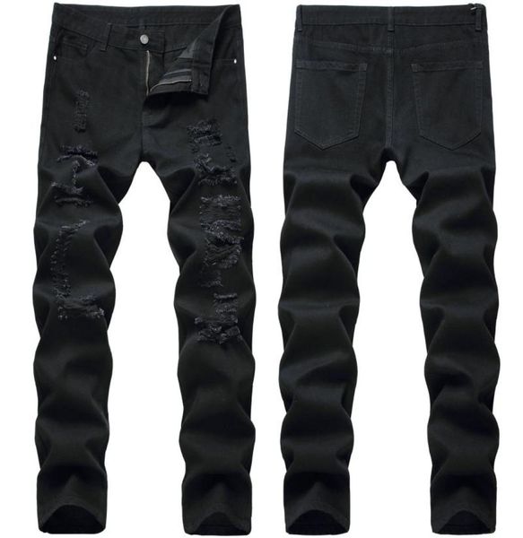 

men high street ripped jeans black trendy men pants012343901618, Blue
