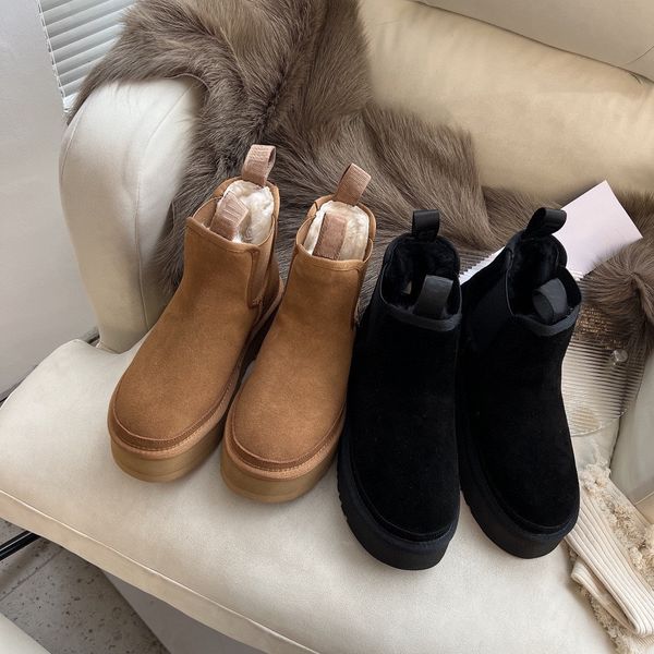 

mini boot designer woman neumel platform chelsea snow boots australia fur warm shoes real leather chestnut ankle fluffy fuzzy booties for wo, Black