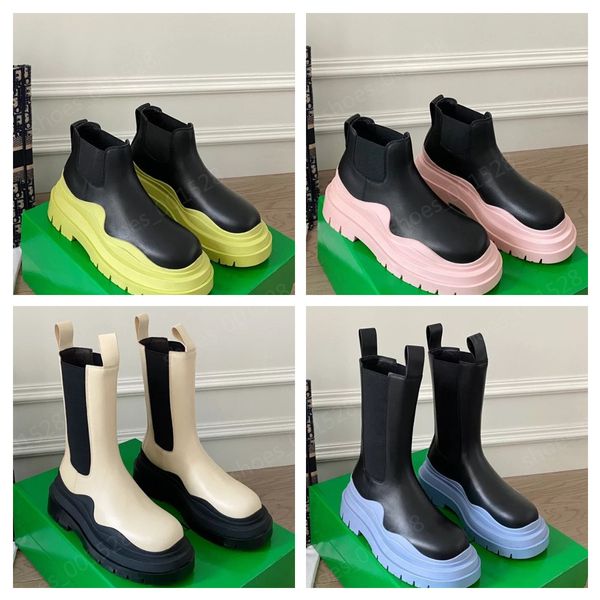 

mens tire chelsea boot designer two tone leather boots mid-calf low booties platform neon green and black ankle chunky boots pink transparen
