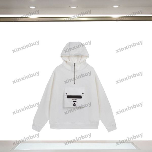 

xinxinbuy men women designer sweatshirt nylon big pocket letter printing sweater green gray blue black white s-xl, Black;brown
