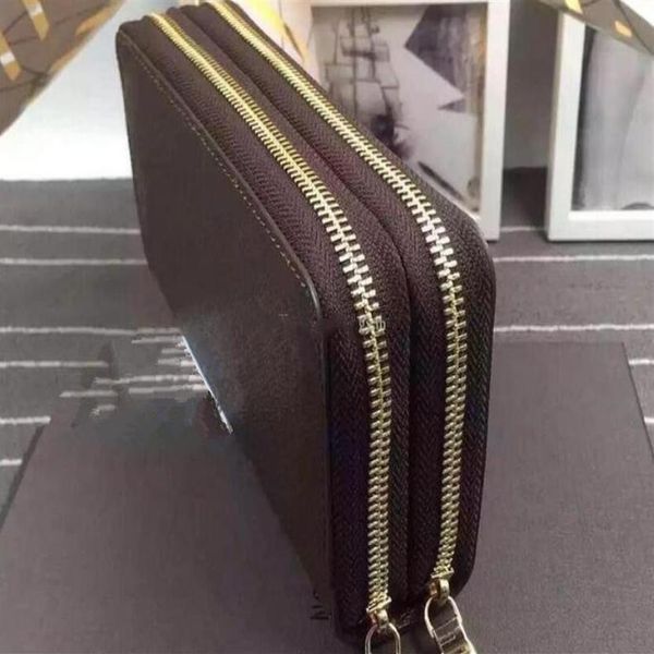 

fashion women men brown black white plaid double zipper long wallets signature letter brown's wallet purse card holders with 306o, Red;black