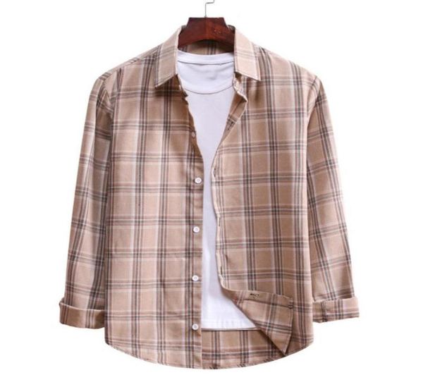 

men039s casual shirts men flannel plaid shirt 2021 autumn long sleeve soft comfort slim fit brand brown checked camisas de homb5726039, White;black