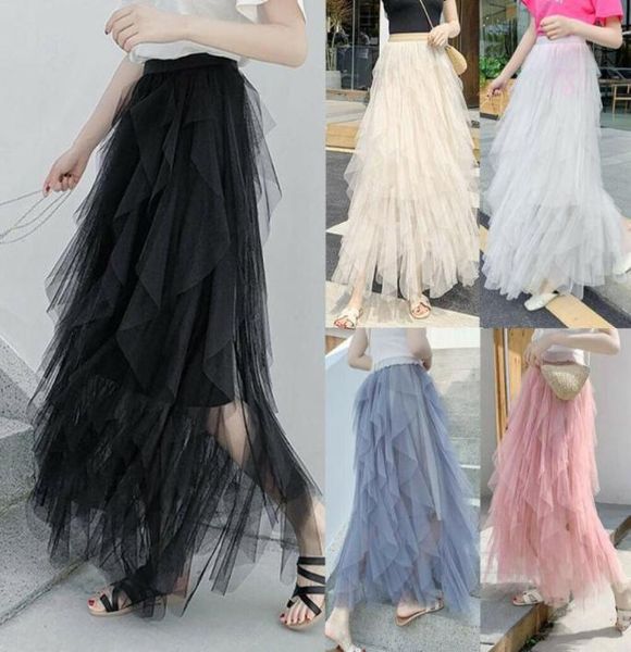 

skirts 2022 women irregular stylish fairy tutu summer princess multilayer skirt female ball gown solid1215606, Black