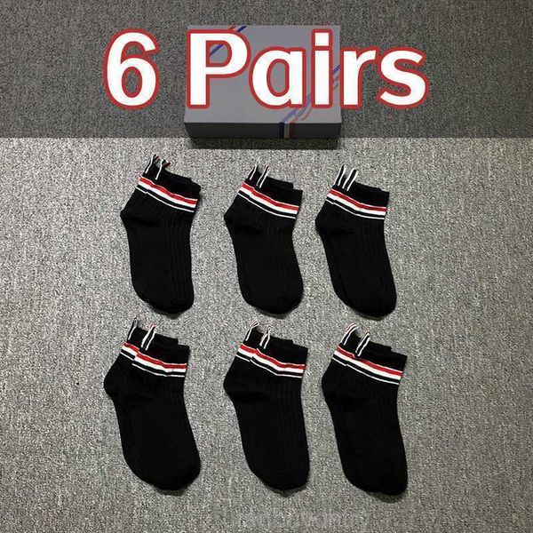 

men's socks tb thom men's socks luxury brand rwb stripes ankle socks women cotton casual street fashion tb stockings ins 1/3/6 pai, Black