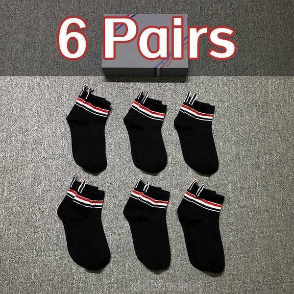 

men's socks tb thom men's socks luxury brand rwb stripes ankle socks women cotton casual street fashion tb stockings ins 1/3/6 pai, Black