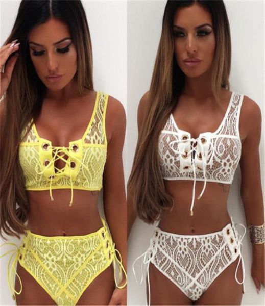 

designer bikini designer swimwear solid color women bikinis lace up bandage bra bottom 2pcs swimsuit triangle swimwear6040129, White;black