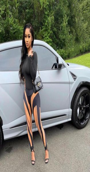 

women039s two piece pants rmsfe 2022 ladies autumn fashion tight printed long sleeve round neck leisure sports set5694128, White