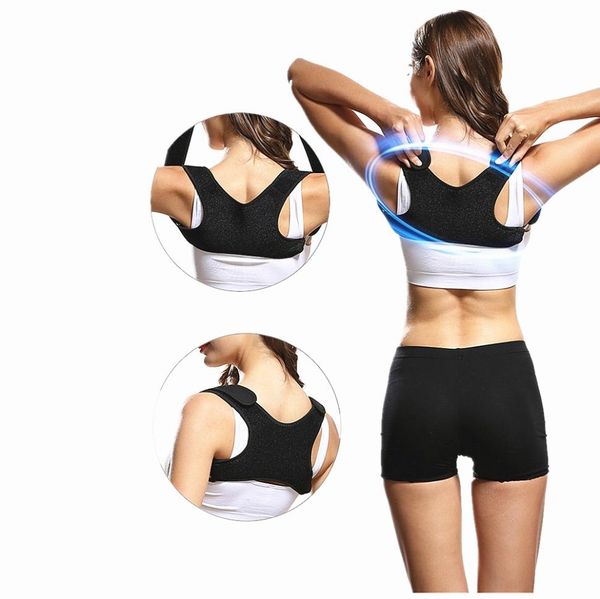 

fireclub shoulder back support posture corrector humpback correction belt corset adjustable clavicle braces breathable4286021, Black;blue