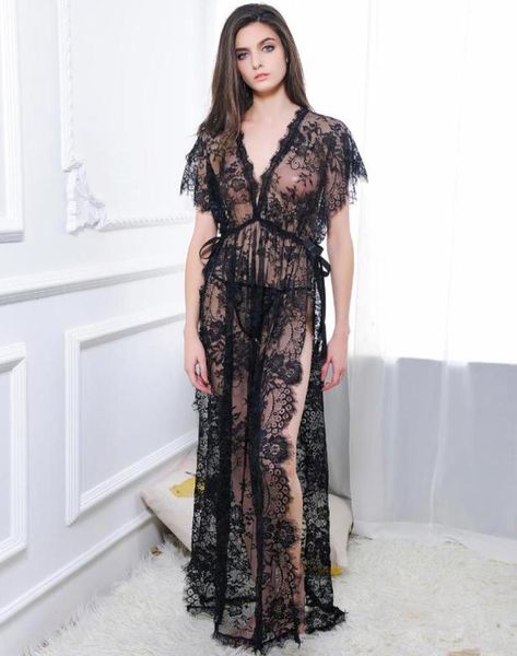 

ymeng women039s retro transparent blouse black lace print long straps nightdress set with underwear7126205, Black;red