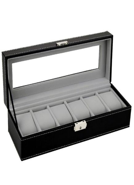 

61012 grids pu leather watch box rings storage case organizer jewelry display watch casket for drop saat kutusu1669388, Black;blue