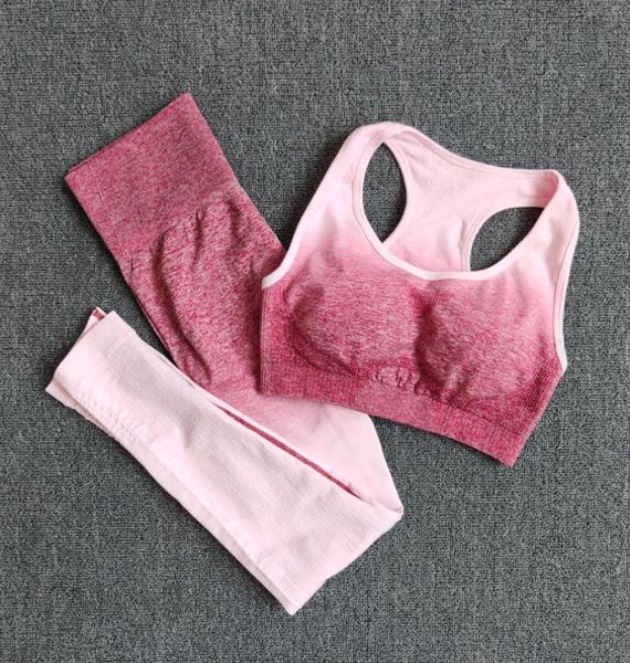 

ombre yoga set sports bra and leggings women gym set clothes seamless workout fitness sportswear fitness sports suit sportswear y24910540, Gray