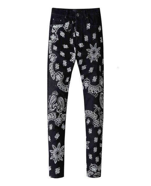

men039s jeans cashew blossom pants print slim fit small foot men039s perforated black jeans casual3969533, Blue