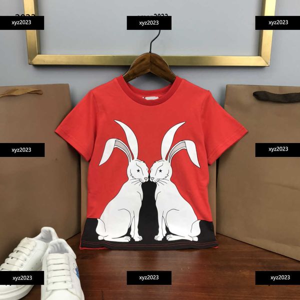 

23ss summer kids designer symmetrical rabbit pattern t shirt fashion printed short sleeve baby round neck tees new arrival, Blue