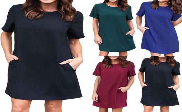 

women dress o neck pockets casual plus size s 3xl summer short sleeve europen american fashion clothes2053632, Black;gray