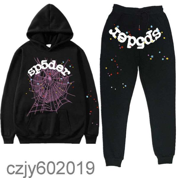 

sp5der autumn and winter sportswear sports suit sweatshirt men's fleece casual pants sports men's pants long pants, Black