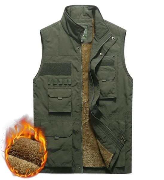 

thicken fleece waterproof winter vest mens multi pockets spring autumn waistcoat pographer mandarin collar sleeveless jacket 206835965, Black;white